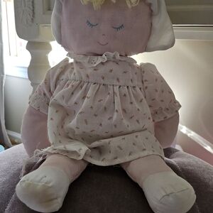 Vintage Eden Rag Doll – Soft Cloth Doll, Floral Dress, Cottagecore Nursery
